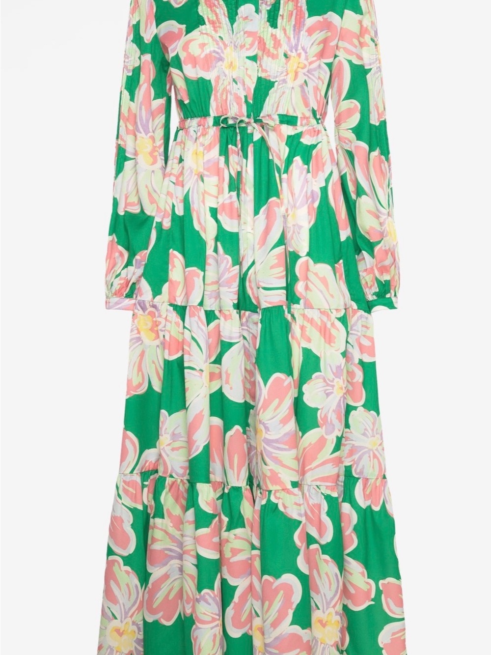 By Malina Green Floral Tiered Maxi Dress with Pink & Yellow Blooms NWT SIZE M - Picture 4 of 7